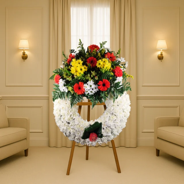 Corona de clavel con gerberas