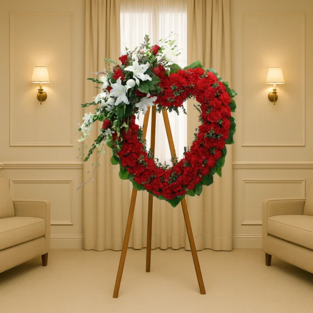Corazón de claveles y lilium